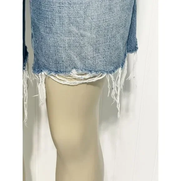 Pistola Women's Blue Medium Denim Wash‎ Frayed Distressed Raw Hem Long Short 25 - Picture 3 of 14